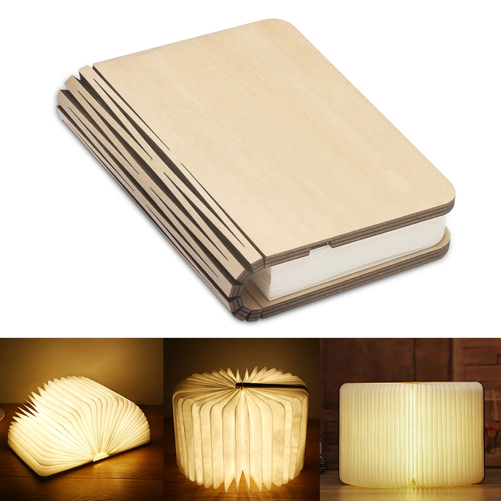 wooden book lamp Portable USB Rechargeable LED Magnetic 3 color Dimmable Foldable Night Light Desk Lamp Home Decor Dropshipping