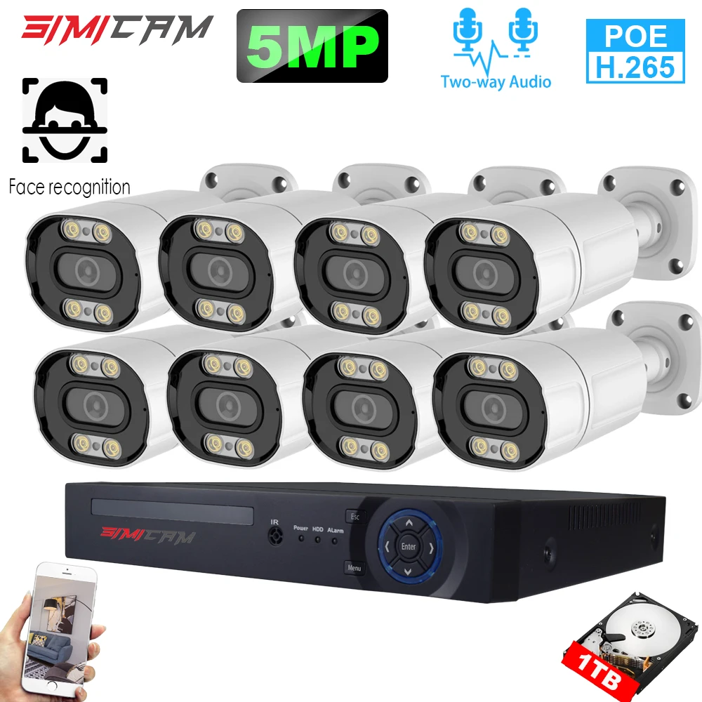 

simicam8CH 2K HD 5MP POE NVR Kit CCTV Security System Two Way Audio AI IP Camera Outdoor P2P Video Audio Surveillance Camera Set