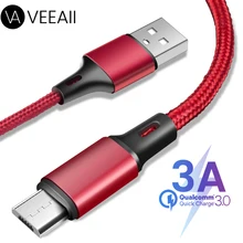 VEEAII 1 м 2 м 0,25 м 3A кабель для передачи данных зарядное устройство Micro USB кабель для samsung S8 S9 S10 Xiaomi Android зарядный USB Мобильный шнур для телефона