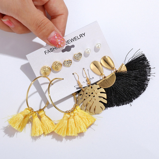 Tassel Earrings For Women Boho Acrylic Earrings Crystal Set Long Shell Stud Earring 2020 Brincos Female Fashion Jewelry