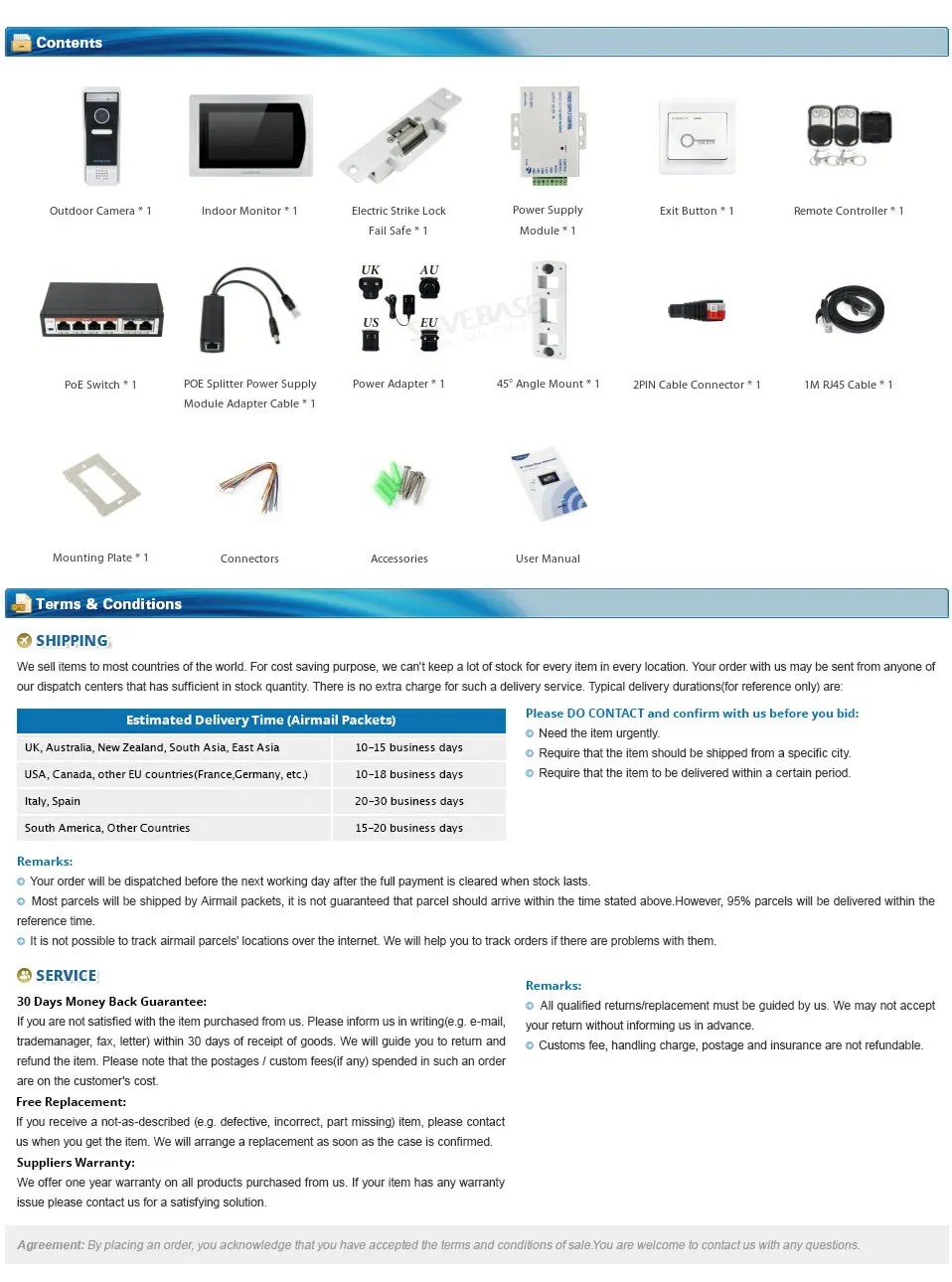 HOMSECUR 7" IP Video&Audio Home Intercom 1.0MP Electric Strike Lock Set Included BC031IP-B+BM717IP-S