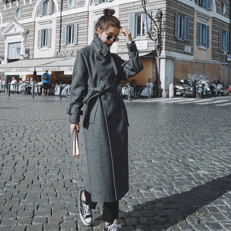

2020 Autumn And Winter Popular New Style Woolen Overcoat Women's Mid-length Loose-Fit over-the-Knee Hepburn Wind Thick Woolen Ja