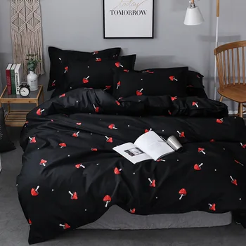 

mushroom bed linens black red Bedding Sets cute pattern kids Duvet Cover set simple Quilt cover pillow case Queen king size