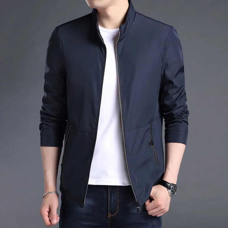 MRMT 2024 Brand New Men's Casual Simple Fashion Stand Up Collar Zipper Solid Color Youth Men's Printed Jacket Jacket
