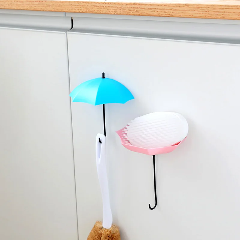 3pcs/lot Non-Marking Punch-Free Umbrella Hook Self-Adhesive Hook Wall Door Clothing Hanger Key Hanger Bathroom Kitchen Rack