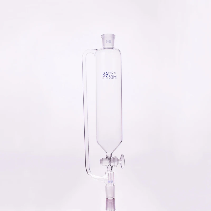 

Separatory funnel constant pressure cylindrical shape,standard ground mouth.Capacity 500ml,Joint 24/29+24/29,Glass switch valve