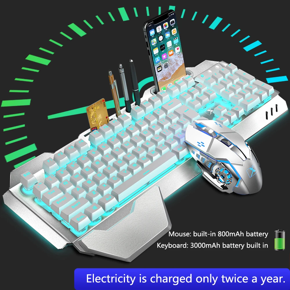 K680 Беспроводная игровая клавиатура и мышь с RGB подсветкой, набор из металлической панели, водонепроницаемая игровая клавиатура, оптическая мышь