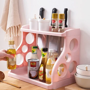 

Double Layer Storage Rack Seasoning Shelf Holder Organizer Spice Jar Storage Rack Kitchen Bathroom Storage Rack
