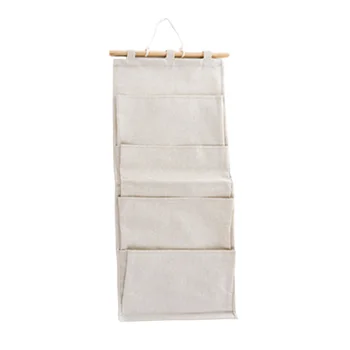 

Cotton and Linen Hanging Storage Bag Wall Door 4 Pockets Sundries Organizer for Bedroom Living Room Bathroom
