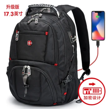

swiss men travel army waterproof Black backpack 17 male Mochila Masculina Men's laptop Bagpack Waterproof Nylon men Backpack