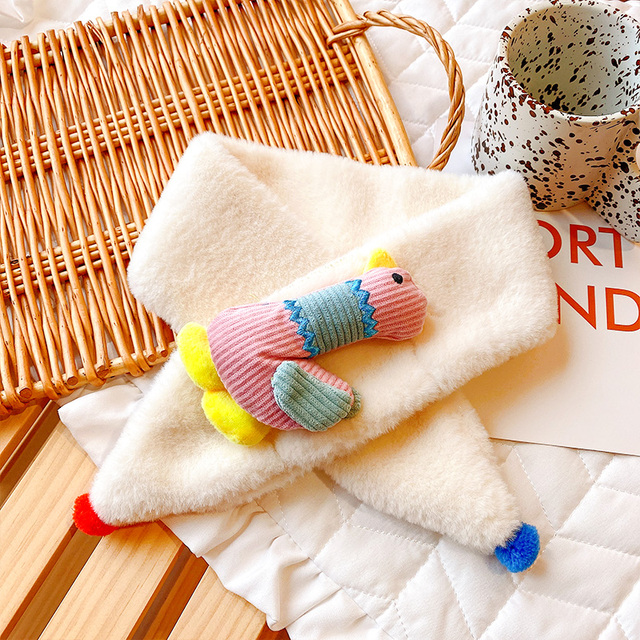 Children Cute Scarf Furry Duckling Cartoon Scarf White Neck Guard Imitation Rabbit Fur Boy Girl Outdoor Windproof Scarf Kid