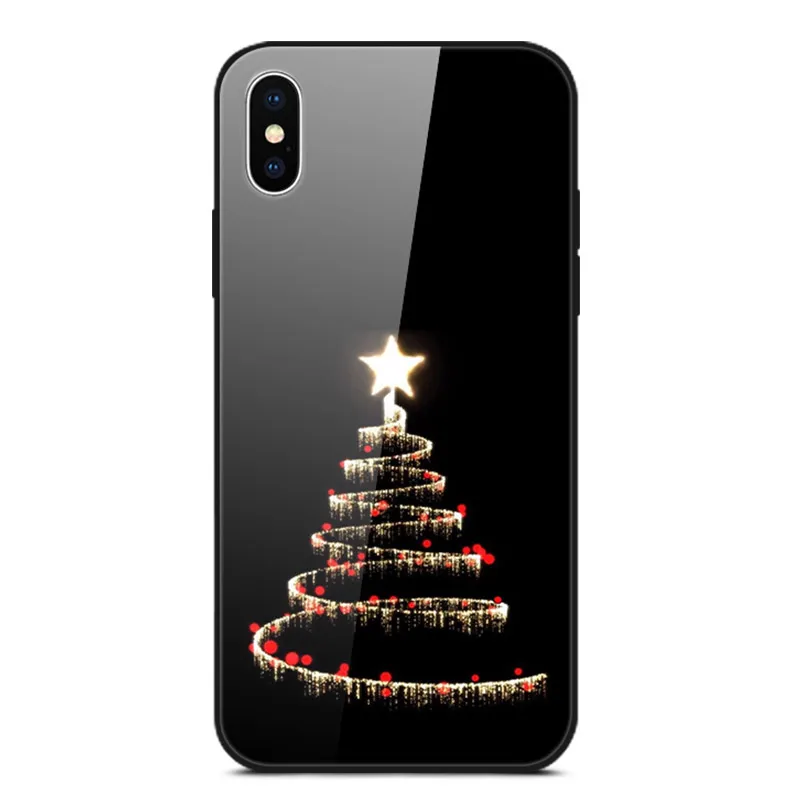 Рождественский чехол для iPhone 11 Pro X XR XS Max закаленное стекло жесткий чехлы для телефона, чехол для iPhone 8, 7, 6, 6S Plus, 7 Plus, 8P, бампер
