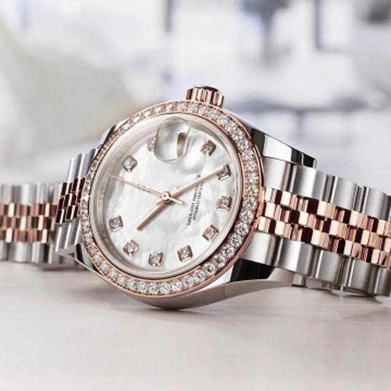 luxury women AAA 26mm rose gold&silver automatic mechanical watch Shell face No battery sweeping DateJUST watches rolexable 205 afbeelding