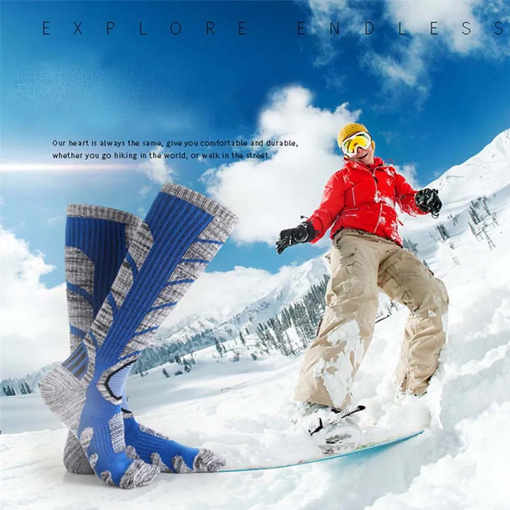 Зимние мужские и женские теплые длинные Лыжные носки унисекс, Плотные хлопковые теплые зимние походные спортивные носки с полотенцем