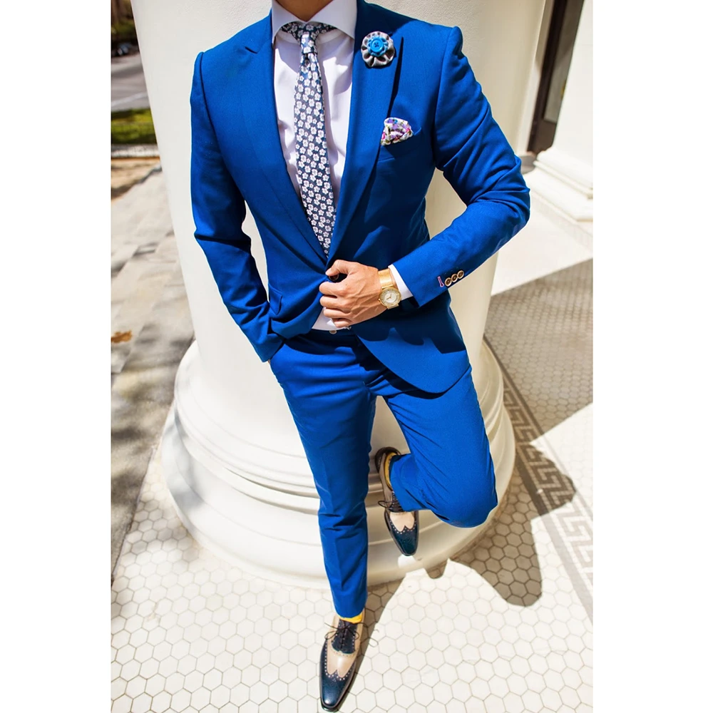 Trajes de color azul real para hombre, a medida para boda, personalizado para traje de fiesta para chaqueta + Pantalones, 2 piezas, novedad|Trajes| - AliExpress