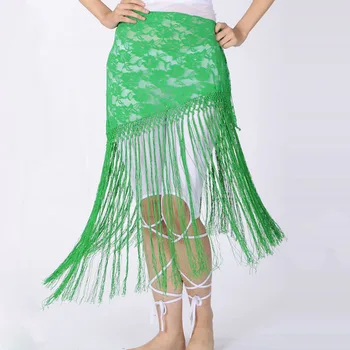 

Belly Dance Tassel Triangle Scarf Practice Performance Waist Chain Lace Long Fringe Skirt