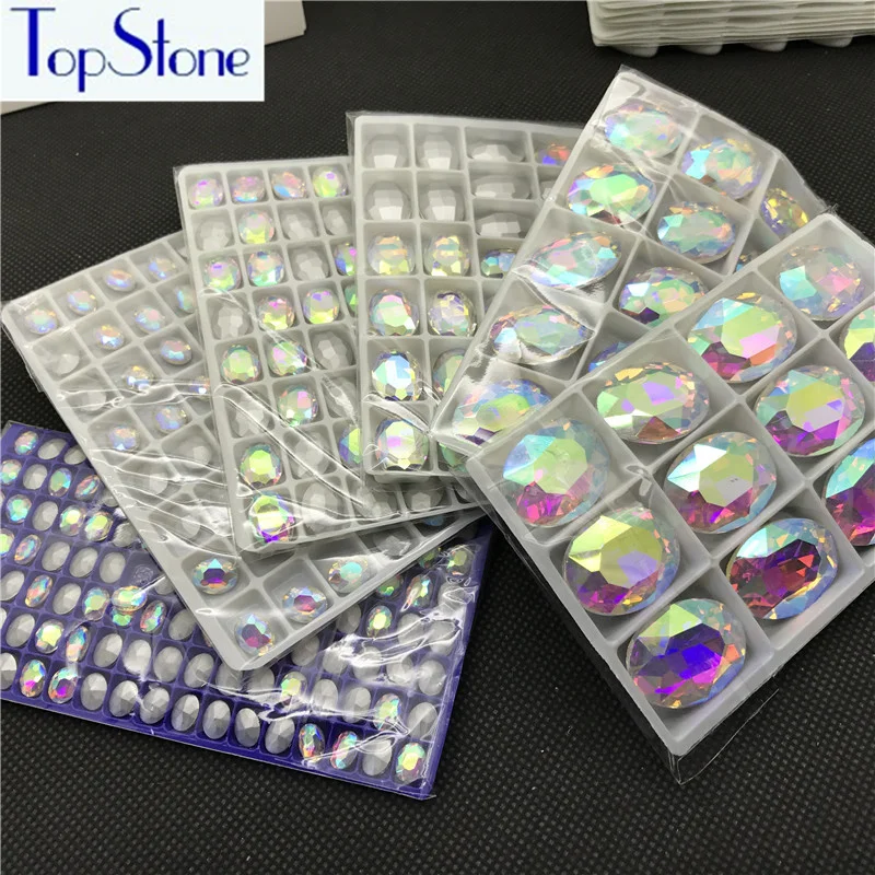 Crystal-Clear-AB-Glass-Crystal-Oval-Stone-POINTED-BACK-Rhinestones-8x10-10x14-13x18-18x25-20x30mm-Dress