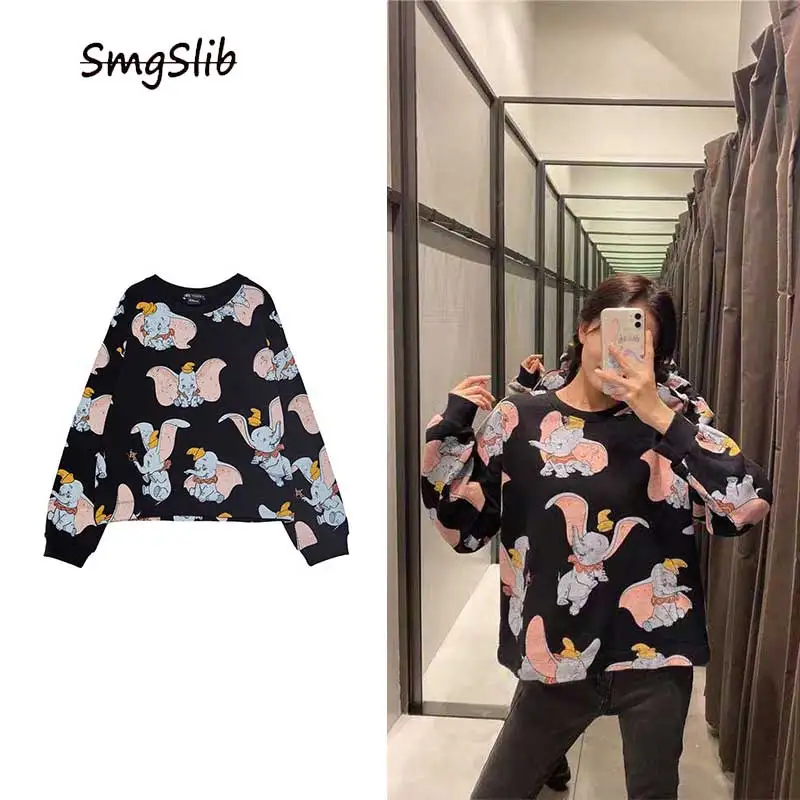 

2020 New Year fall sweatshirt women sweatshirt splicing Kawaii Elephant oversized harajuku cotton print cartoon for sweatshirt