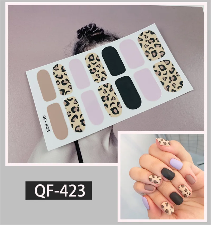 14 насадок полное покрытие наклейки для ногтей s летний Стиль Красочные Обертывания DIY наклейки простые наклейки s самоклеющиеся наклейки для ногтей водонепроницаемый - Цвет: QF423