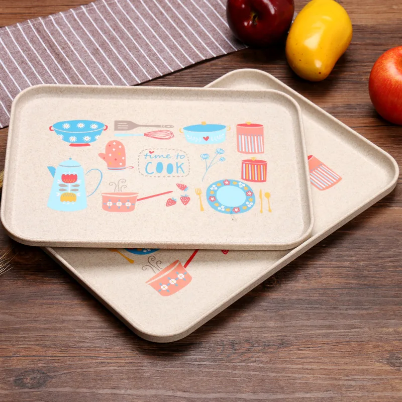 Creative-Household Rectangular Wheat Tray Northern European-Style Chinese Style Tea Cup Disc Hotel Plastic Plate