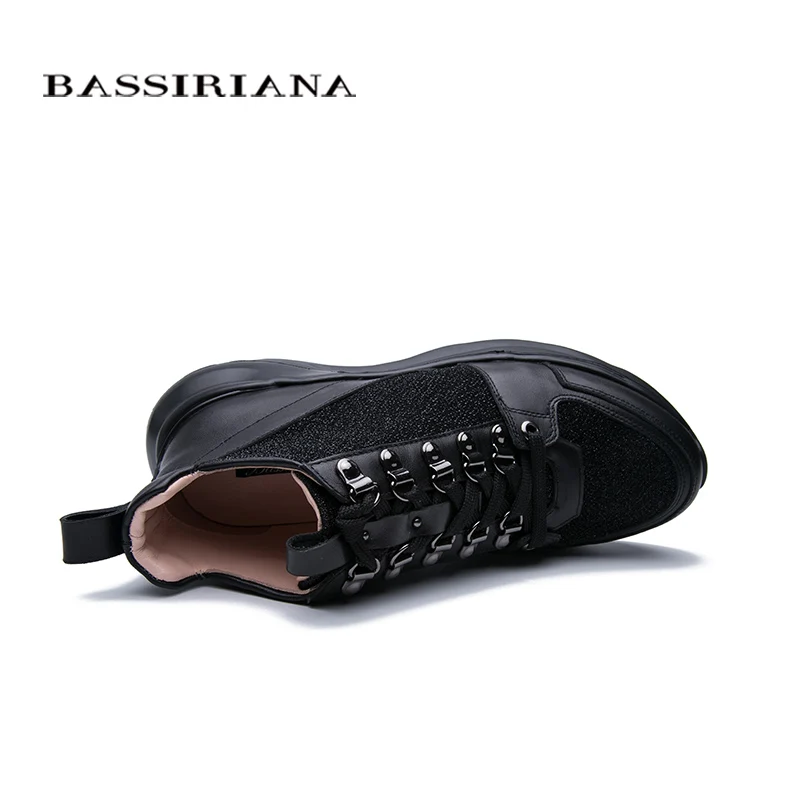 BASSIRIANA / осень новые женские туфли кожаные черные дышащие плоские туфли металлические пряжки шнурки