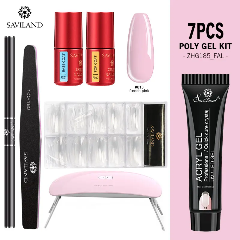 Saviland PolyGel Nail Kit With Lamp Best Quality 7pcs Kit Nail