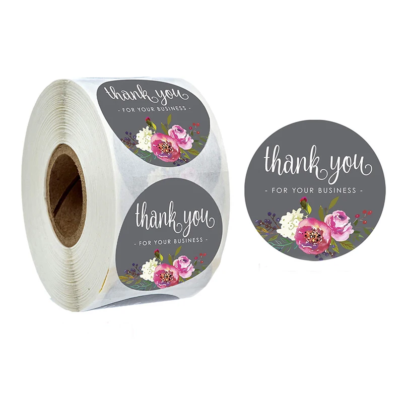 1 Roll(500Pcs) Flowers Thank You Sticker Paper Labels Round Reward scrapbooking Stickers Envelope Seals Stickers Stationery 