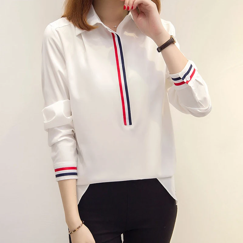  shintimes Long Sleeve White Blouse Striped Spliced Shirt Women Clothes 2019 Cotton Korean Style Lad