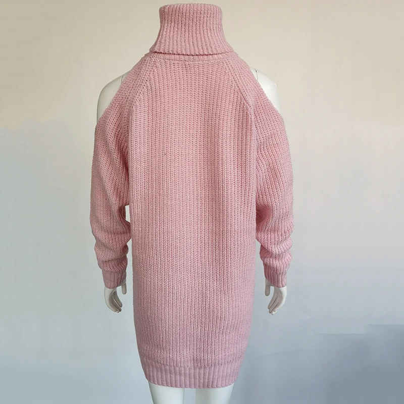 Lossky плотный зимний длинный теплый женский пуловер женский розовый черный с высоким воротником, с вырезами на плечах Повседневный свитер платье одежда для отдыха