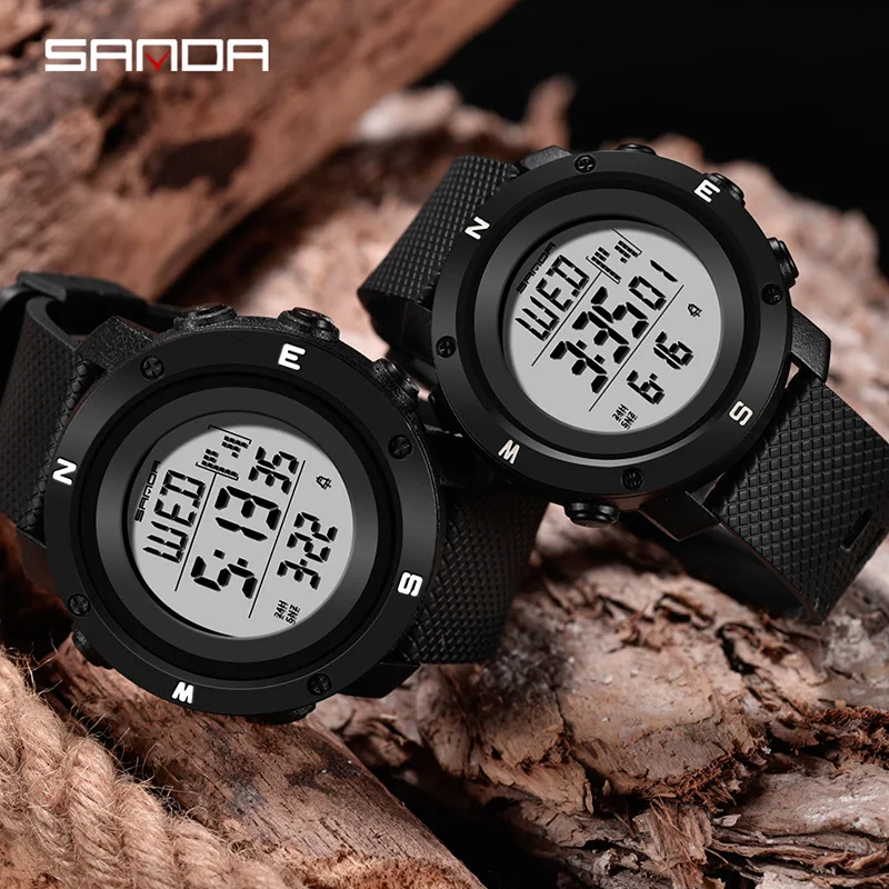 Reloj de moda para parejas Sanda, cronógrafo Digital deportivo para mujer y hombre, resistente al agua, doble horario, alarma