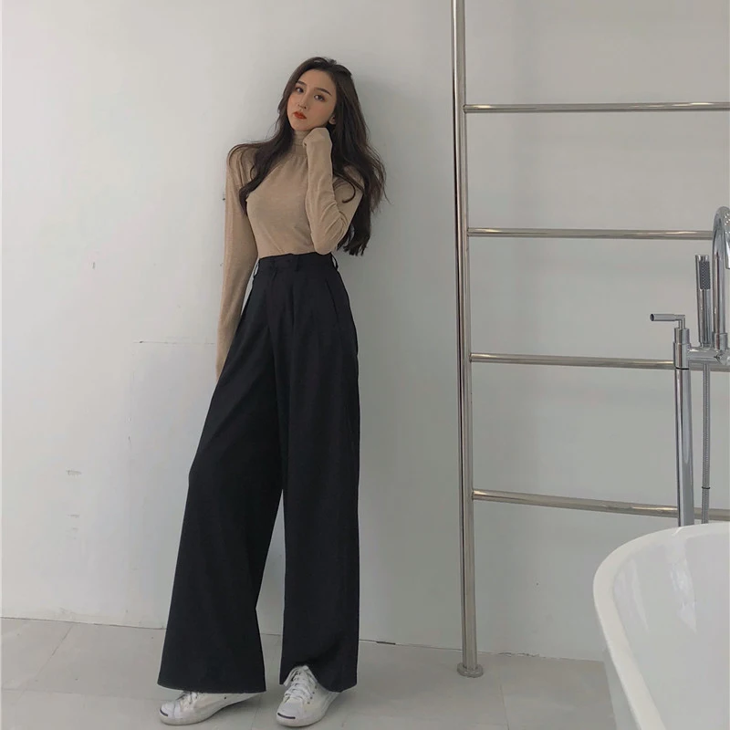 2020 Spring Autumn Female Solid Wide Leg Pants Women Full Length Pants Ladies High Quality simple Casual Straight Pants