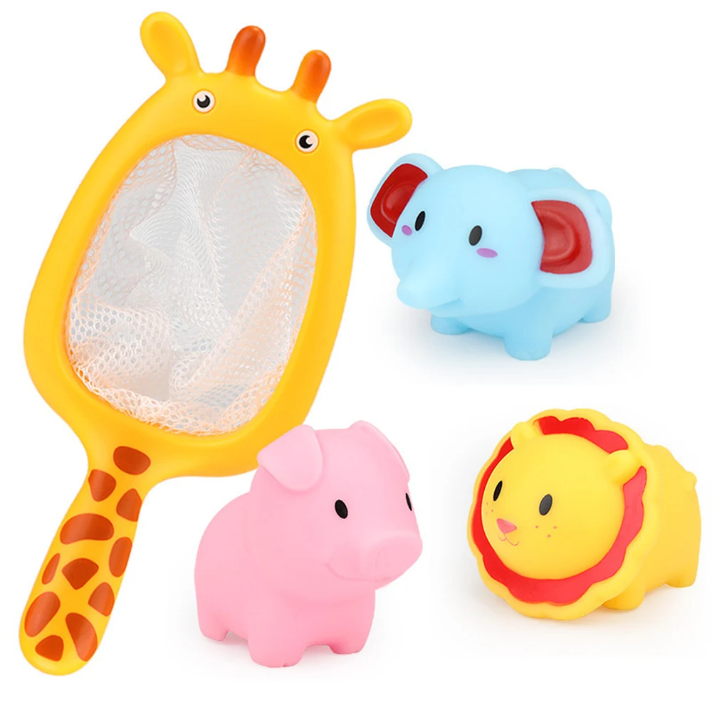 Детские игрушки для купания с распылителем воды, детские игрушки для ванной, детские игрушки для ванной, для душа, рыболовная сеть, игрушка для выдавливания - Цвет: 1 net 3 animals