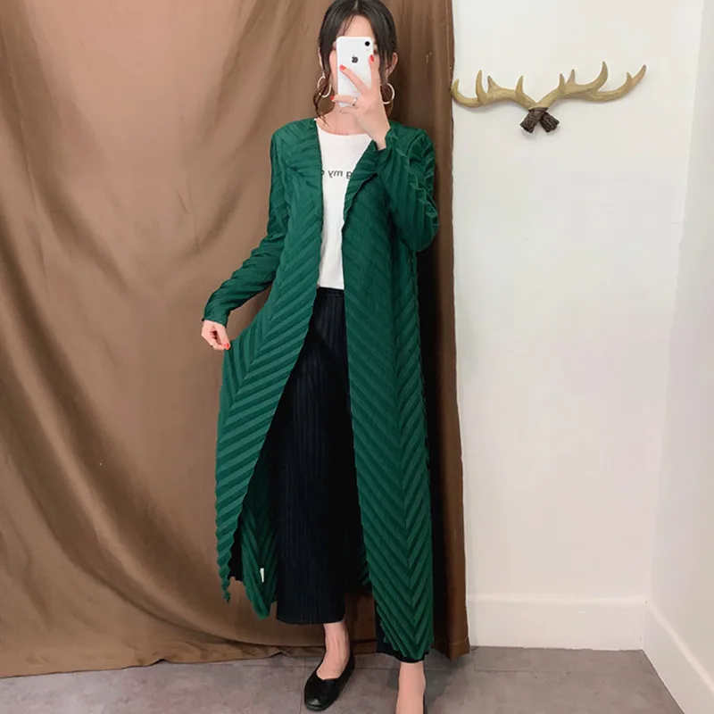 LANMREM зеленый большой нагрудный длинный рукав v-образный плиссированный кардиган ветровка Женская Повседневная мода осеннее пальто TD057