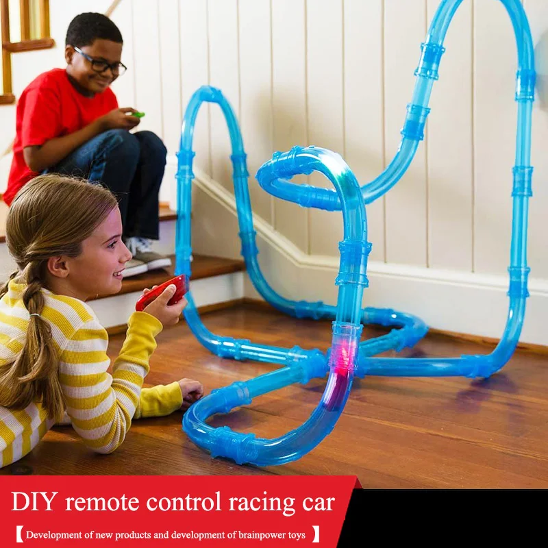 

RC Car Toy Remote Control Speed Pipes Racing Track Car Toys Flash Light DIY Building Tube Set Kids Pipes Racing Trucks Car Toys.