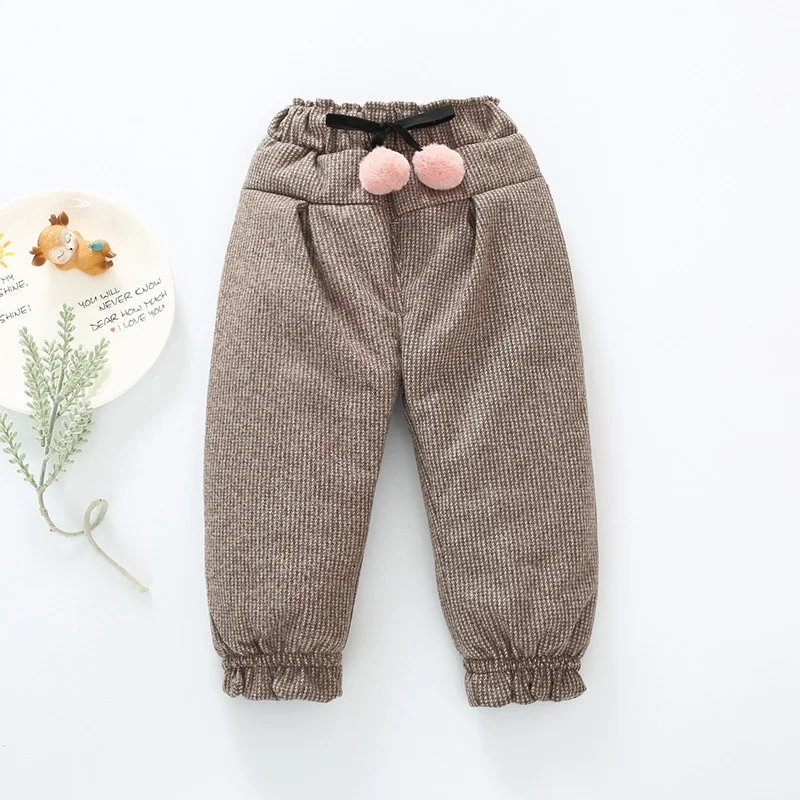 Теплые зимние вельветовые длинные штаны для маленьких девочек; Бальные брюки; Утепленные длинные штаны принцессы для маленьких детей; S10213 - Цвет: Coffee