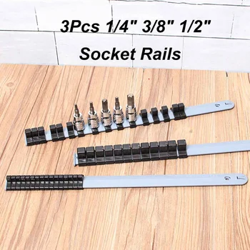 

3Pcs/Set 1/2"1/4"3/8" Socket Rack Holder Socket Rack Storage Divider Rail Tray Holder Brackets Shelf Stand Tool Socket Organizer