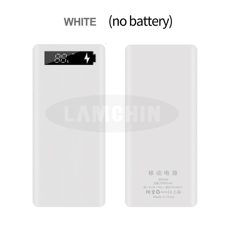White digital 8*18650 Двойной USB внешний аккумулятор корпус батареи 5 В/2 а 10 Вт Быстрая зарядка DIY чехол для зарядного устройства для IPhone samsung с посылка - Цвет: White digital