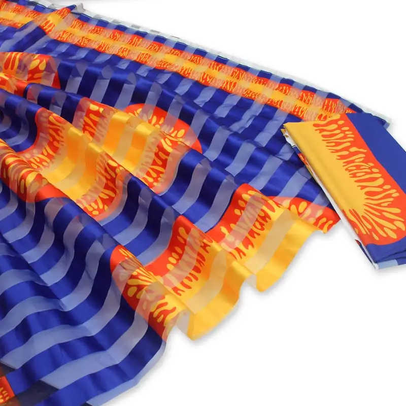 Новая африканская шелковая восковая ткань цифровая печать атласная восковая ткань для платья африканская восковая шелковая ткань с шифоновым набором S191101