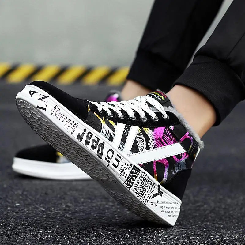 

Winter Shoe Men's Korean-style Trendy Shoes Hight-top MEN'S Canvas Shoes Elevator Couples Students Shoes Cotton-padded Shoes wit