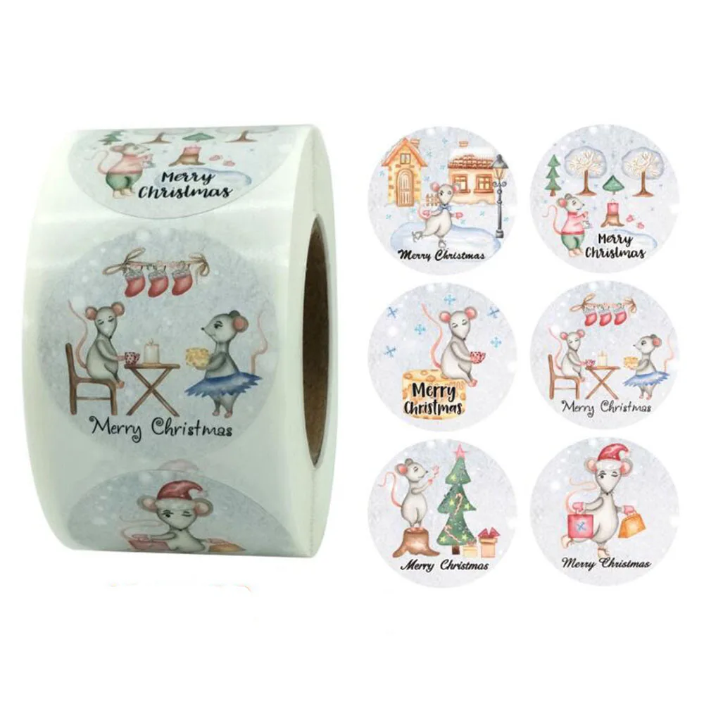 

3.8cm/1.5inch Mouce Pattern Merry Christmas Stickers Sealing Label Stickers For Bakery Packaging Gift Box Stationery Decoration