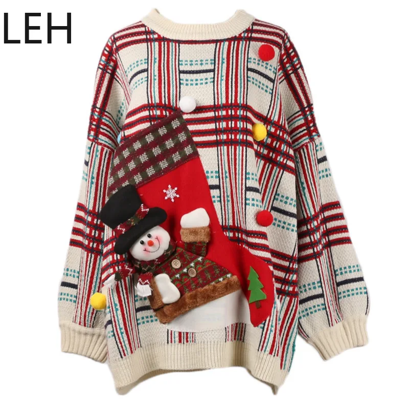 

Sweater Women Snowman Pattern Long sleeved Shirt Kawaii Pullover Women's Knit Sleeve Casual Loose O-Neck Autumn Womans Sweaters