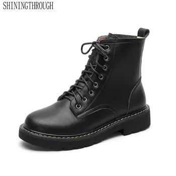 

2020 New Fashion Winter Boots Women Ankle Boots Genuine Leather Square Heel Black Elegant Casual Shoes Women Boots Size 34-41