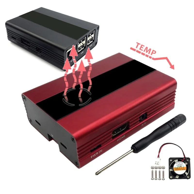 Чехол с охлаждающим вентилятором+ отвертка для Raspberry Pi 3B+/3/2B