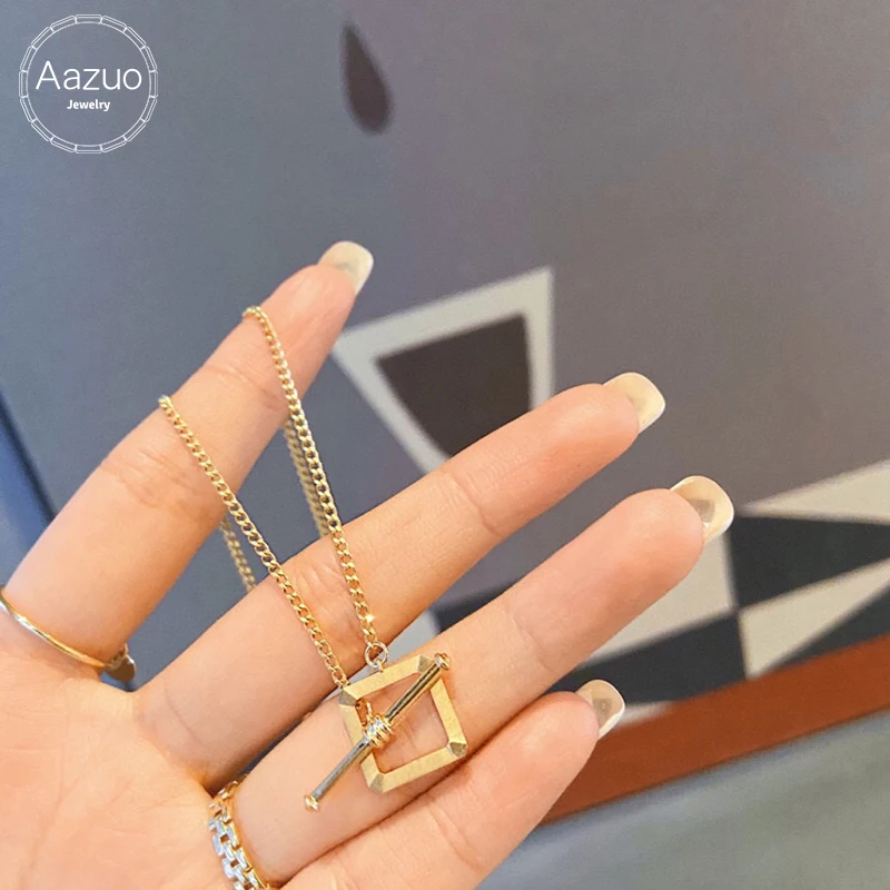 

Aazuo Fashion Hot sale Instagram Stype 18K Orignal Yellow Gold Square Gold Coin Necklace 45CM Chain gifted for Women Au750