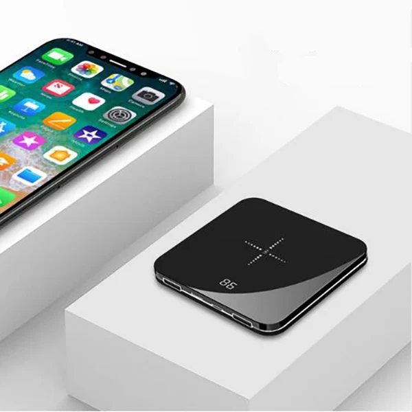 8000Mah мини-панель солнечных батарей Мощность банк встроенный 3In1Cable Беспроводной Портативный Зарядное устройство ультра-тонкое зеркало Экран внешний Батарея повербанк - Цвет: Wireless Black