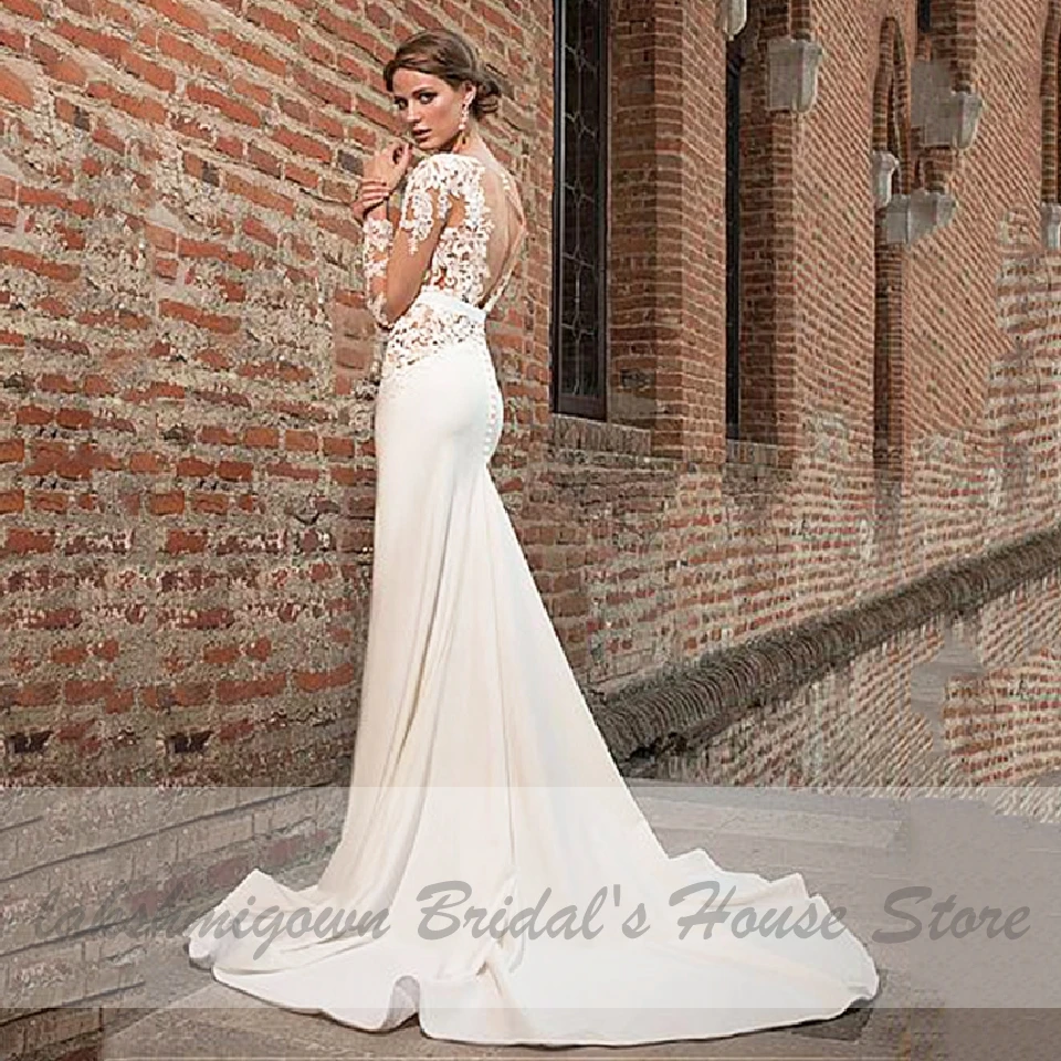 Lakshmigown сексуальное богемное свадебное платье Vestido Novia сатиновое свадебное платье русалки прозрачное кружевное пляжное свадебное платье с разрезом спереди