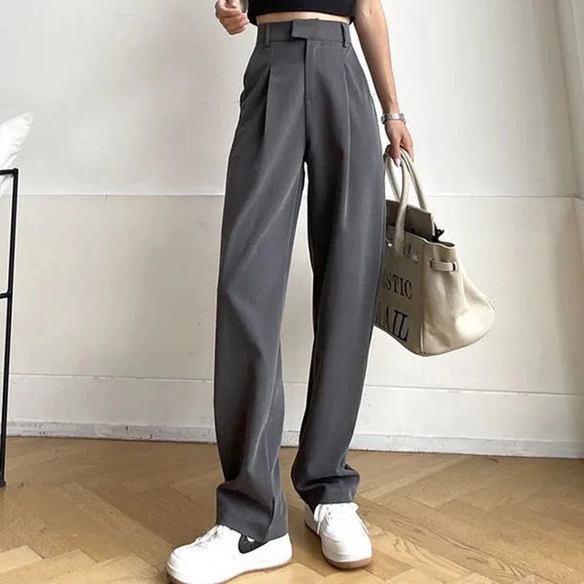 Women's Suit Pants Draping Spring Autumn High Waist Casual Business Dress  Pants Loose Straight Mopping Pants Wide Leg Pants Grey - AliExpress