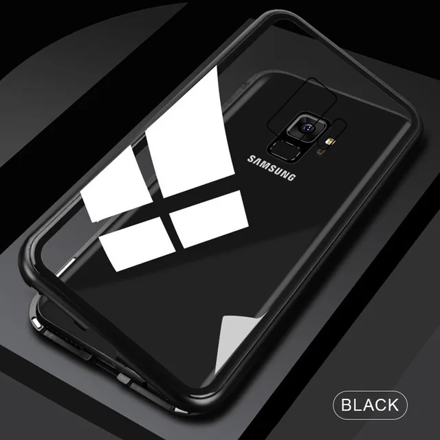 Transparent Black Магнитная Адсорбция металлический чехол для samsung Galaxy A50 A20 A30 A40 A70 A60 A10 M10 M20 M30 J4 J6 A7 A8 A9 телефон Coque samsung - Цвет: Transparent Black