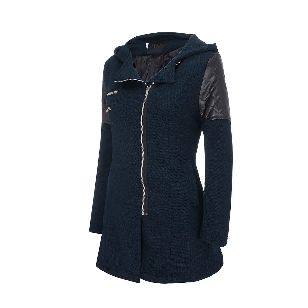 Женская теплая приталенная куртка, Толстое Зимнее пальто на молнии, верхняя одежда, лоскутное пальто с капюшоном размера плюс, парка Casaco Feminino# T2G