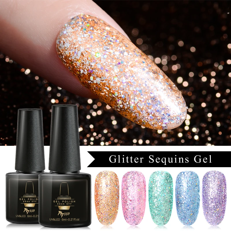 

Holographic Glitter Sequins Color UV Gel Nail Polish Base Top Soak Off UV LED Gel Varnish Nail Gel Polish DIY Nail Art Lacquer